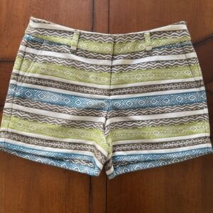 NWT LOFT Womens 4 Inch Riviera Shorts Green Blue Geometric Jacquard Size 2